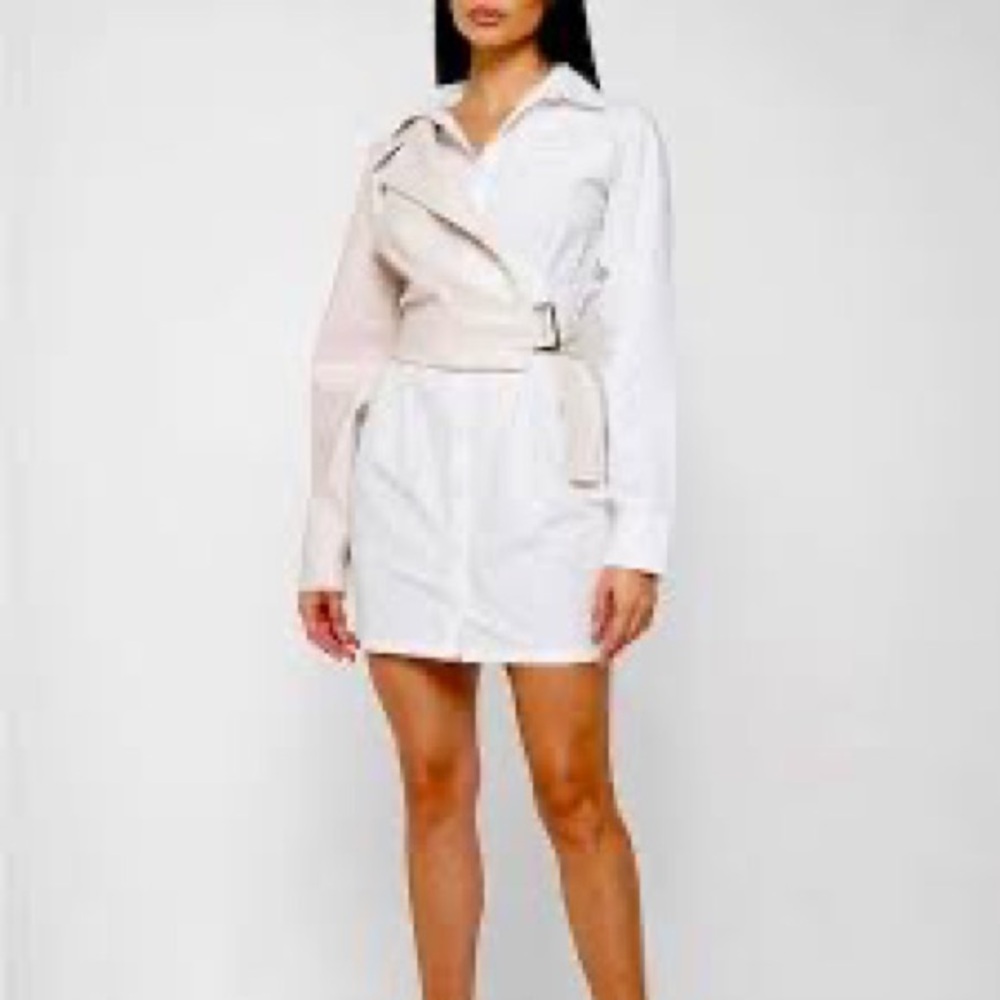 Maniere De Voir Woven overlay shirt dress. White and cream, Size 6
